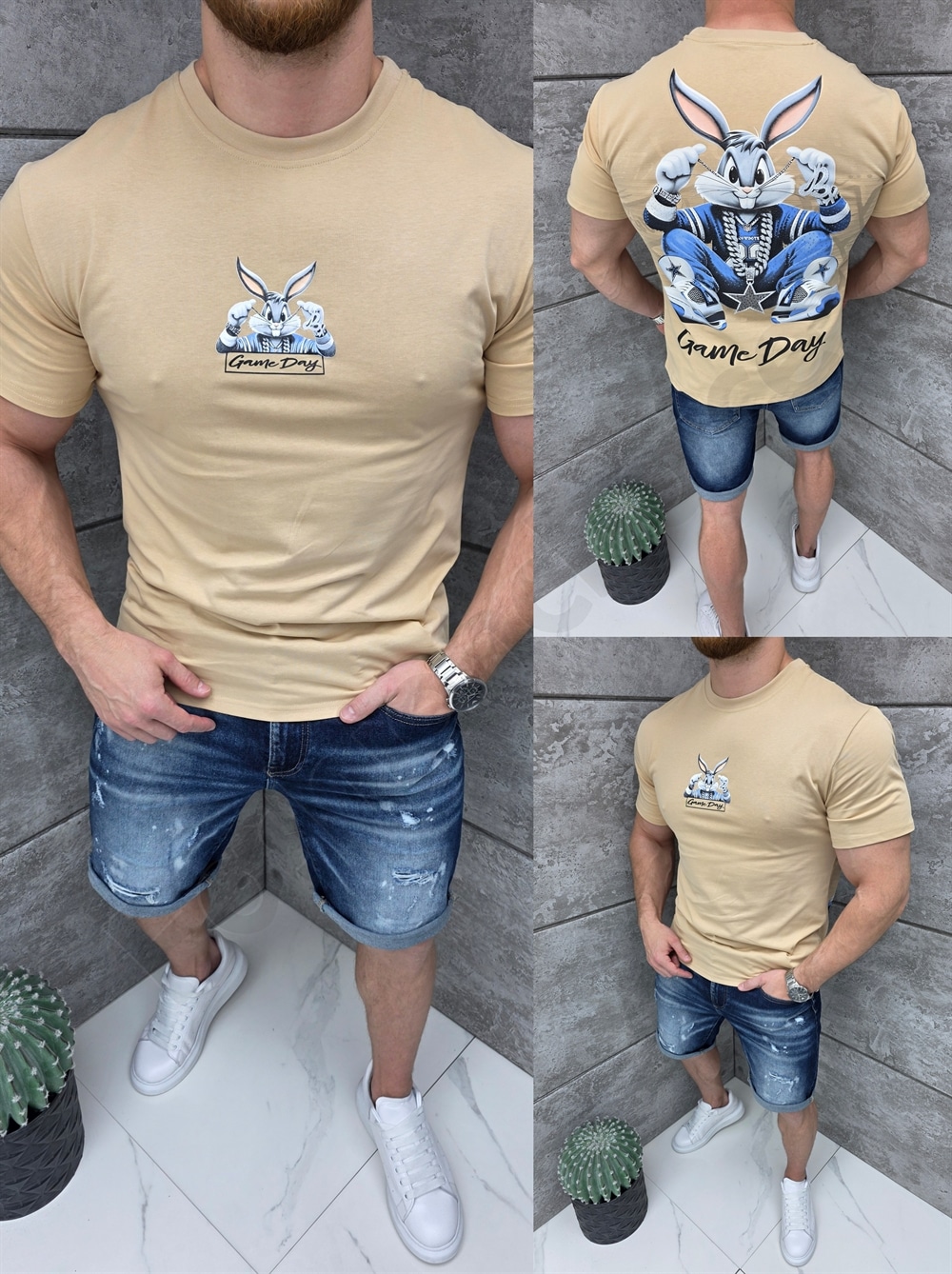 T-shirt με τύπωμα Bugs Bunny-μπεζ-κωδ 9038-2