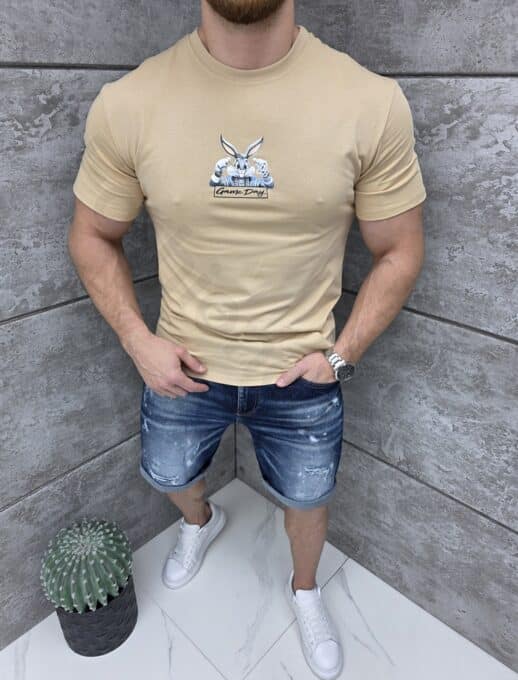 T-shirt με τύπωμα Bugs Bunny-μπεζ-κωδ 9038-2