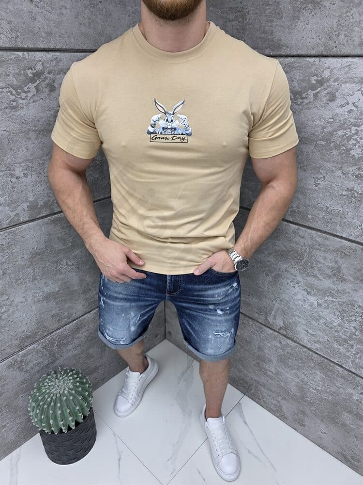 T-shirt με τύπωμα Bugs Bunny-μπεζ-κωδ 9038-2