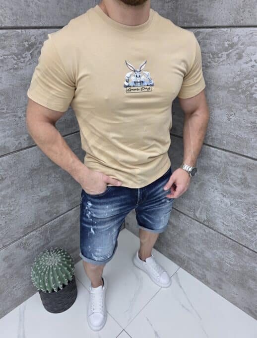 T-shirt με τύπωμα Bugs Bunny-μπεζ-κωδ 9038-2