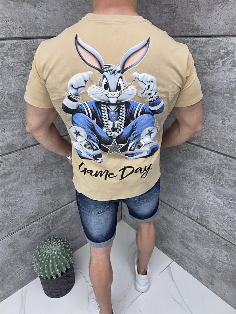 T-shirt με τύπωμα Bugs Bunny-μπεζ-κωδ 9038-2