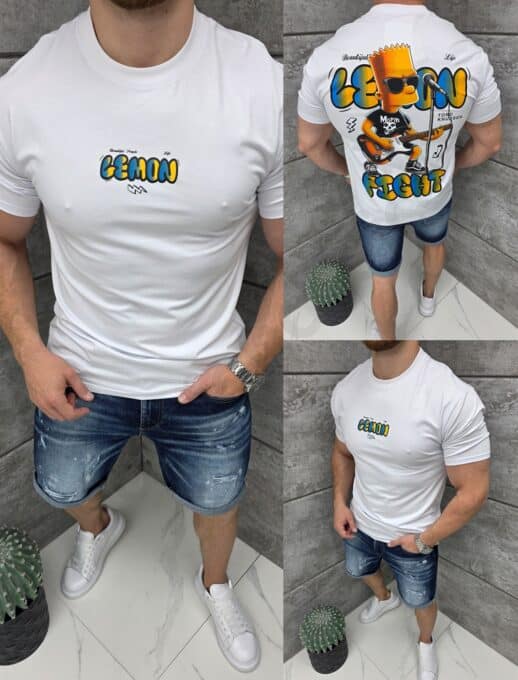 T-shirt με τύπωμα Bart Simpson-λευκό-κωδ 1983-1