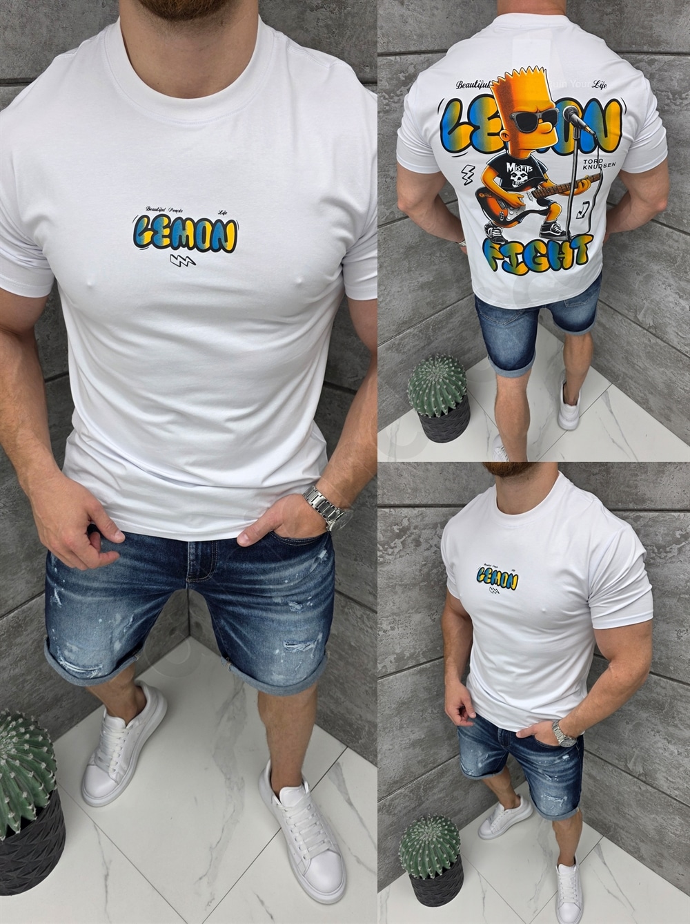 T-shirt με τύπωμα Bart Simpson-λευκό-κωδ 1983-1