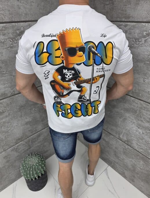 T-shirt με τύπωμα Bart Simpson-λευκό-κωδ 1983-1