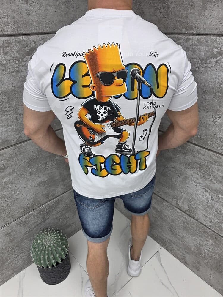 T-shirt με τύπωμα Bart Simpson-λευκό-κωδ 1983-1
