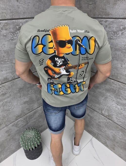T-shirt με τύπωμα Bart Simpson-χακί-κωδ 1983-2