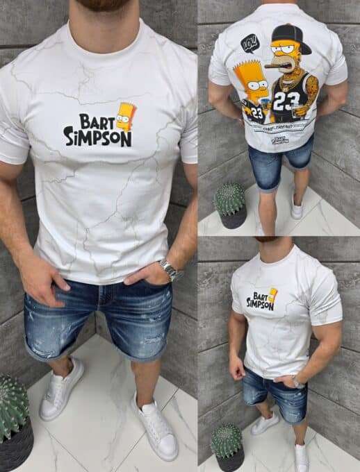 T-shirt με τύπωμα Bart & Simpsons-λευκό-κωδ 2326-2