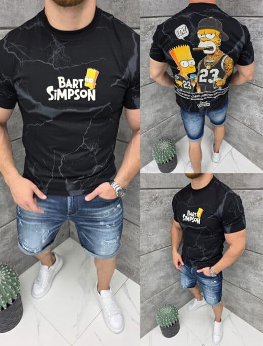 T-shirt με τύπωμα Bart & Simpsons-μαύρο-κωδ 2326