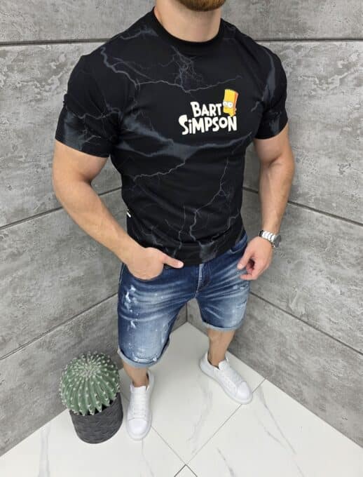 T-shirt με τύπωμα Bart & Simpsons-μαύρο-κωδ 2326