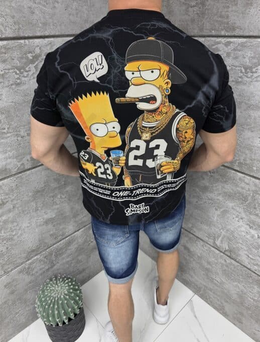 T-shirt με τύπωμα Bart & Simpsons-μαύρο-κωδ 2326