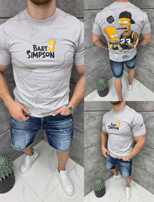 T-shirt με τύπωμα Bart & Simpsons-γκρι-κωδ 2326-1