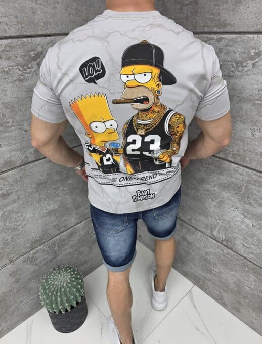 T-shirt με τύπωμα Bart & Simpsons-γκρι-κωδ 2326-1