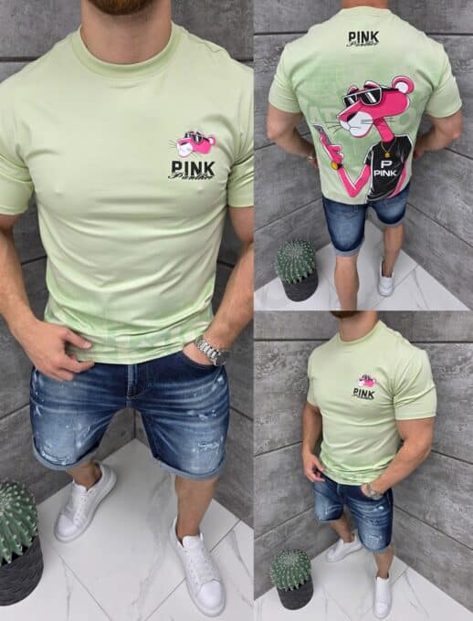 Ανδρική μπλούζα με τύπωμα Pink Panther-μέντα-κωδ 2360-2