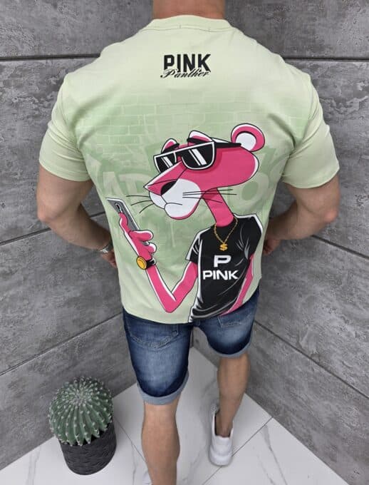 Ανδρική μπλούζα με τύπωμα Pink Panther-μέντα-κωδ 2360-2