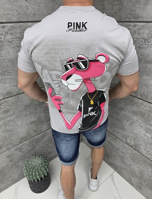 Ανδρική μπλούζα με τύπωμα Pink Panther-γκρι-κωδ 2360-1