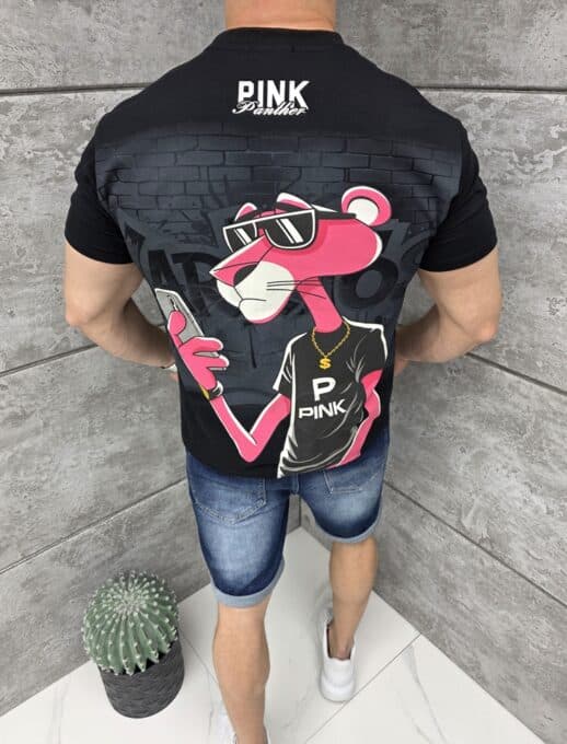 Ανδρική μπλούζα με τύπωμα Pink Panther-μαύρο-κωδ 2360
