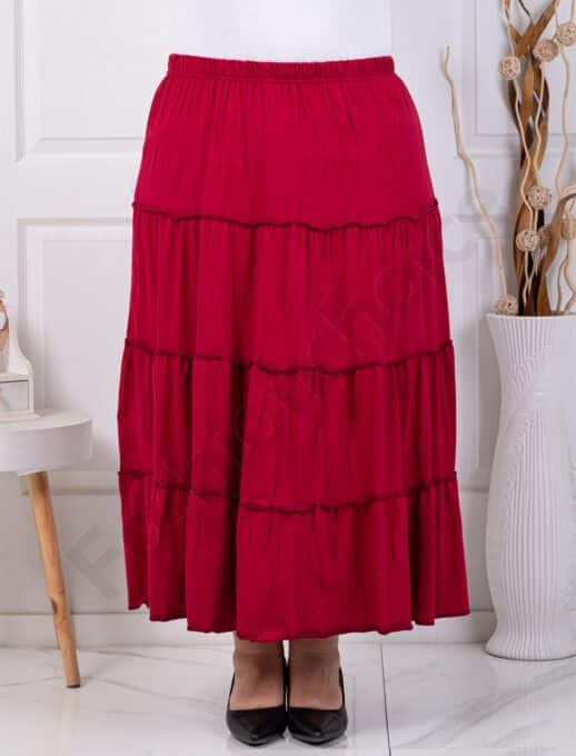 Plus size φούστα με τσαλακωμένη όψη και βολάν-μπορντό-κωδ 24429-7