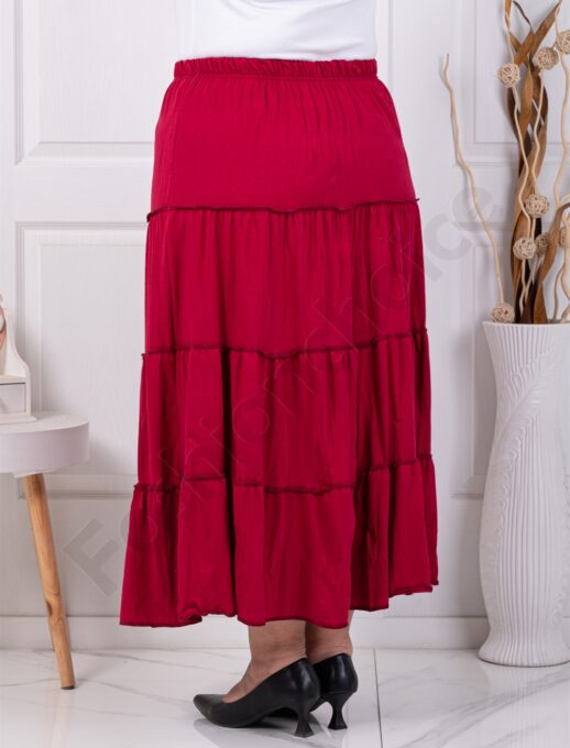 Plus size φούστα με τσαλακωμένη όψη και βολάν-μπορντό-κωδ 24429-7