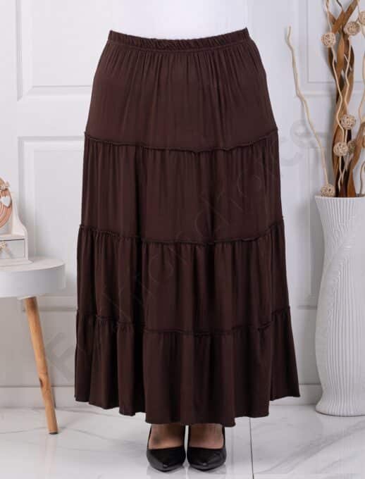 Plus size φούστα με τσαλακωμένη όψη και βολάν-καφέ-κωδ 24429-6