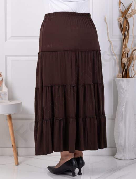 Plus size φούστα με τσαλακωμένη όψη και βολάν-καφέ-κωδ 24429-6