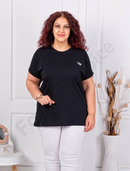 Plus size κοντομάνικη μπλούζα με τύπωμα διακριτική-μαύρο-κωδ 6965