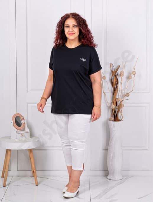 Plus size κοντομάνικη μπλούζα με τύπωμα διακριτική-μαύρο-κωδ 6965