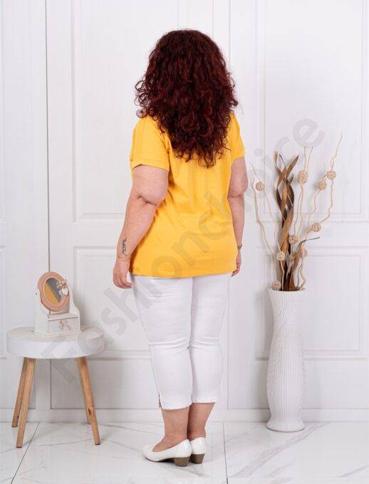 Plus size κοντομάνικη μπλούζα με διακριτικό τύπωμα-μουσταρδί-κωδ 6965-6