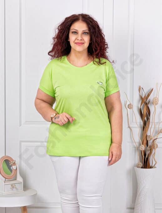 Plus size κοντομάνικη μπλούζα με διακριτικό τύπωμα-λαχανί-κωδ 6965-4
