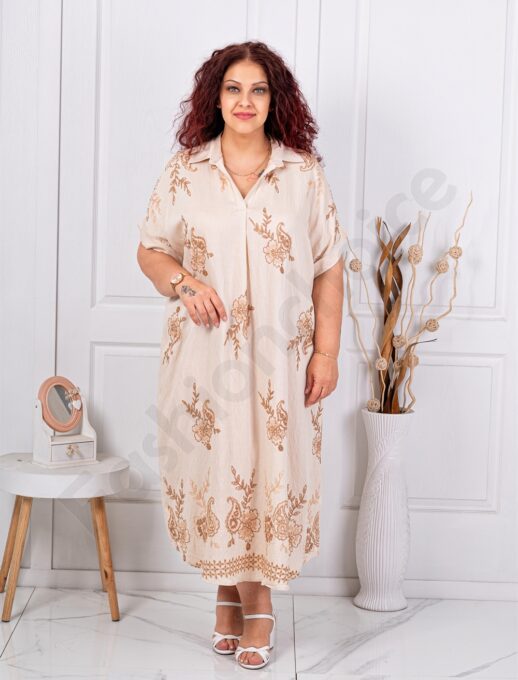 Plus size V φόρεμα με κέντημα-μπεζ-κωδ 8955