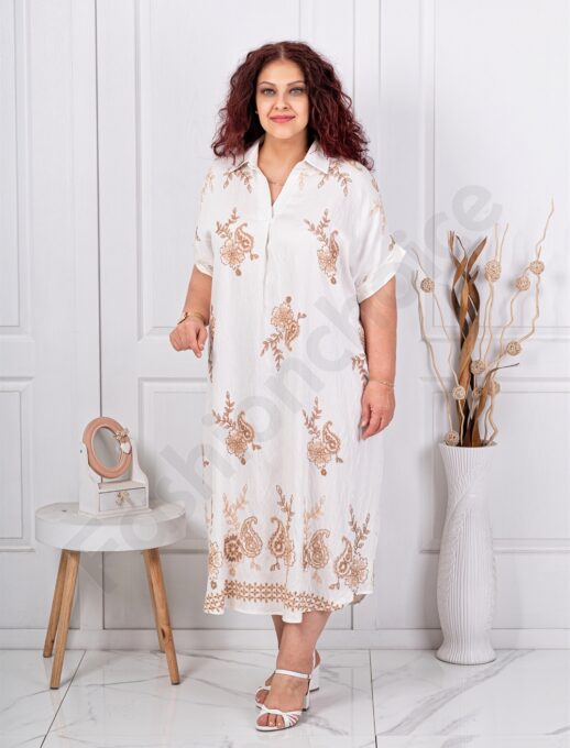 Plus size V φόρεμα με κέντημα-λευκό-κωδ 8955-2
