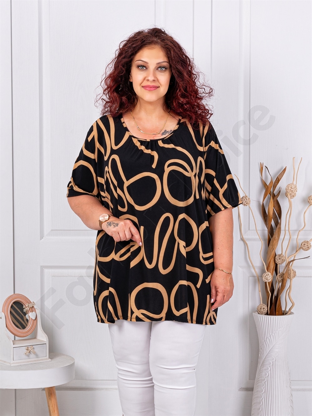 Plus size μπλούζα με μοτίβο-μόκα-κωδ 10112-3