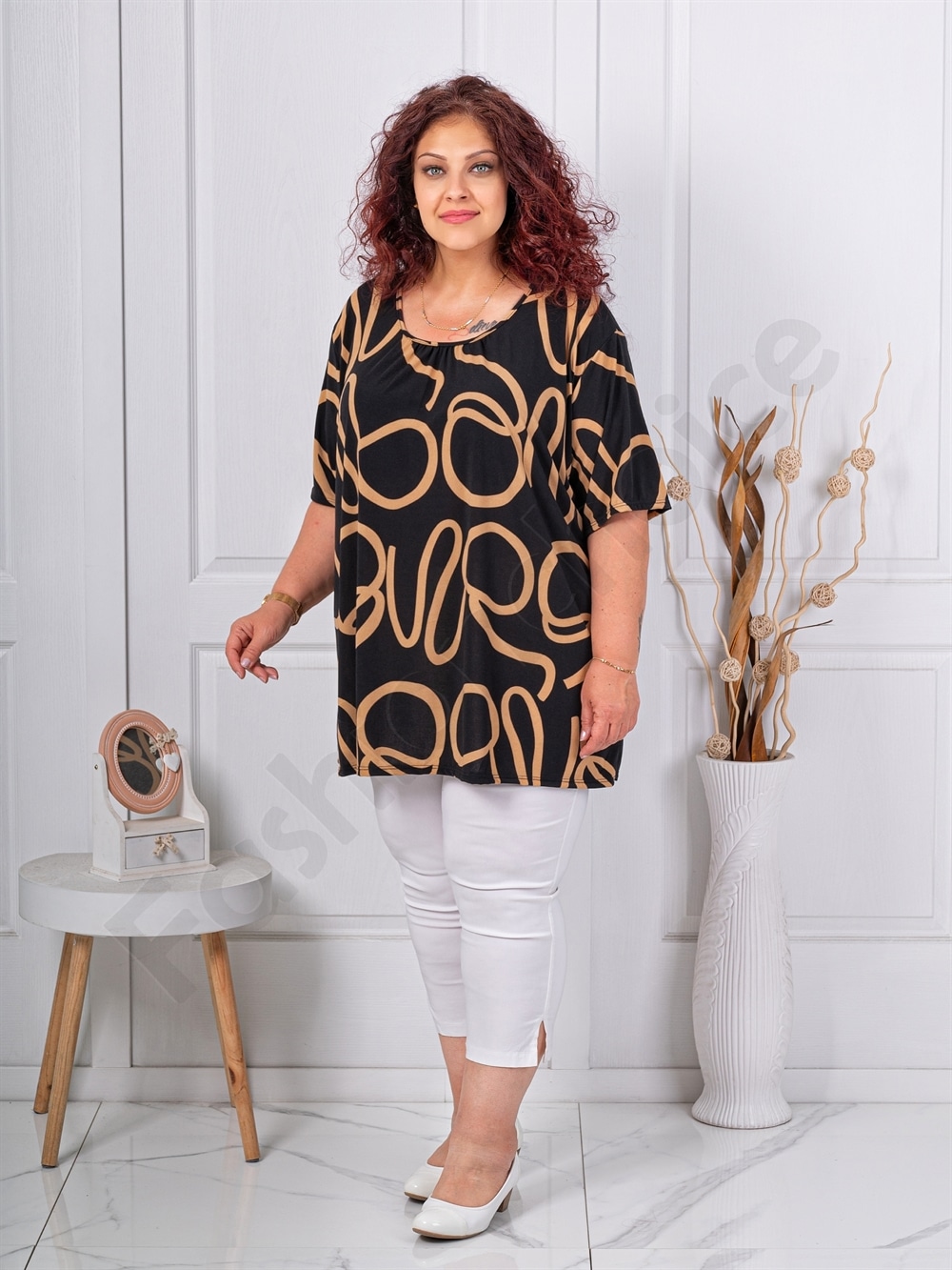 Plus size μπλούζα με μοτίβο-μόκα-κωδ 10112-3