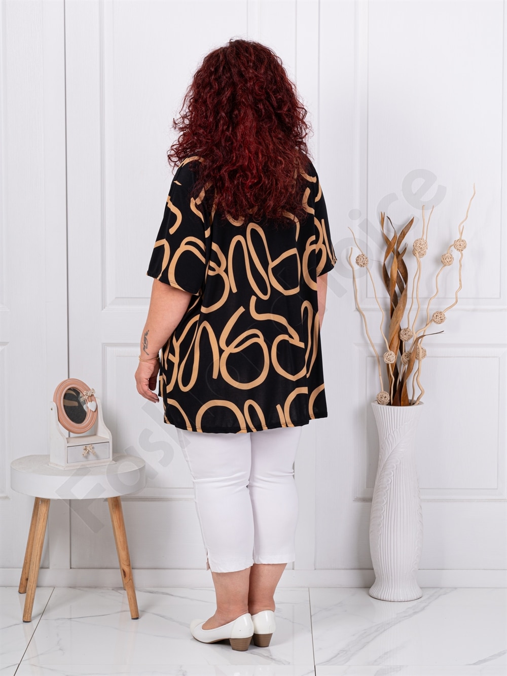 Plus size μπλούζα με μοτίβο-μόκα-κωδ 10112-3