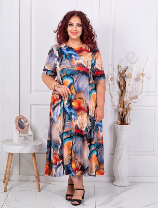 Plus size φόρεμα ιριδίζον μοτίβο-μπλε/πορτοκαλί-κωδ Μ6085-1