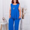 Plus size αμάνικο σετ με δαντέλα-μπλε ρουά-κωδ 2195-6