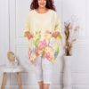Plus size λινή τουνίκ φλοράλ-κίτρινο-κωδ 10077-4
