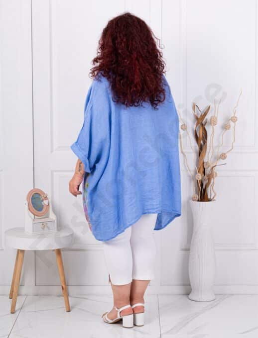 Plus size λινή τουνίκ φλοράλ-μπλε-κωδ 10077-3