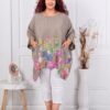 Plus size λινή τουνίκ φλοράλ-μόκα-κωδ 10077-2