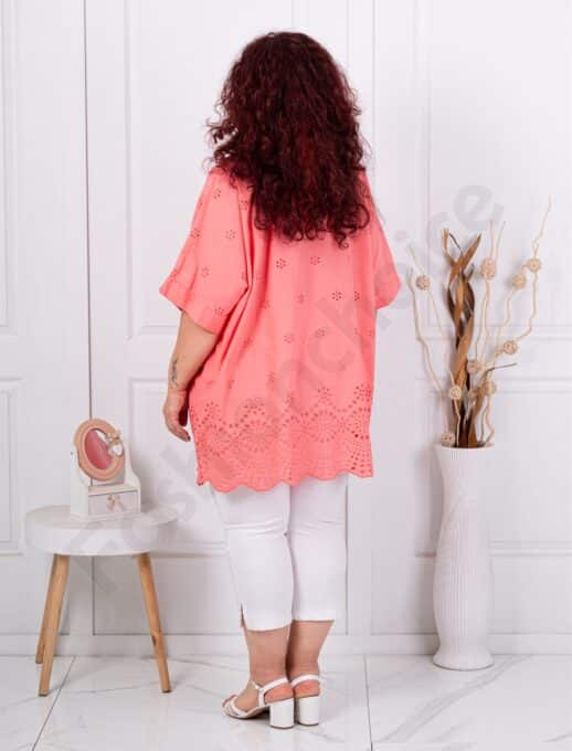 Plus size μπλούζα με τρυπητό κέντημα-κοραλί-κωδ 261388-2