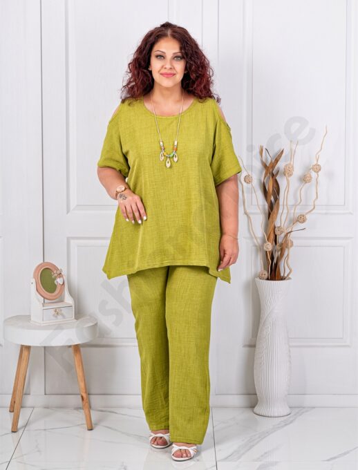 Plus size σετ παντελόνι και μπλούζα-λάιμ-κωδ 261450