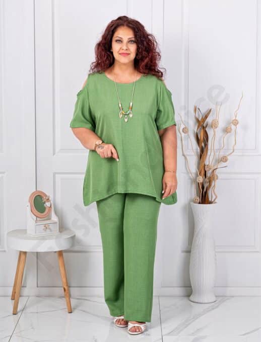 Plus size σετ παντελόνι και μπλούζα-πράσινο-κωδ 261450-3
