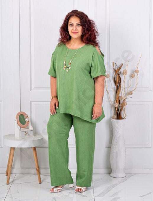 Plus size σετ παντελόνι και μπλούζα-πράσινο-κωδ 261450-3