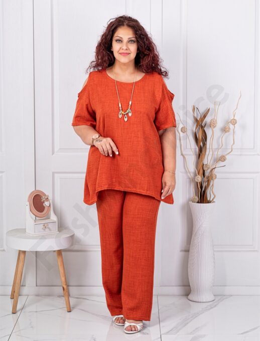 Plus size σετ παντελόνι και μπλούζα-κεραμιδί-κωδ 261450-2