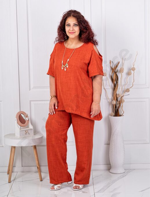 Plus size σετ παντελόνι και μπλούζα-κεραμιδί-κωδ 261450-2