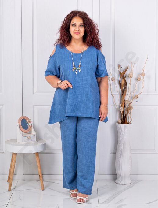 Plus size σετ παντελόνι και μπλούζα-μπλε ραφ-κωδ 261450-1