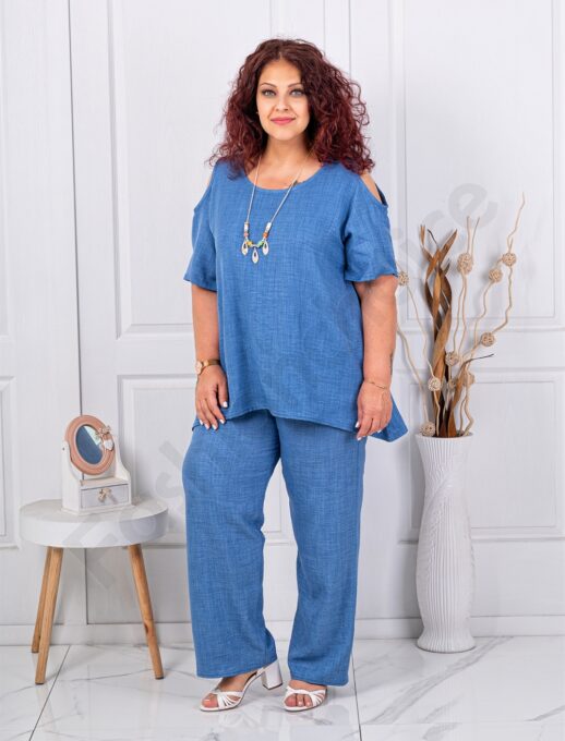 Plus size σετ παντελόνι και μπλούζα-μπλε ραφ-κωδ 261450-1