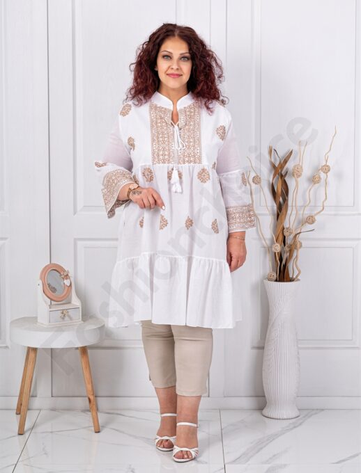 Plus size τουνίκ με κέντημα-μπεζ-κωδ 6928-1