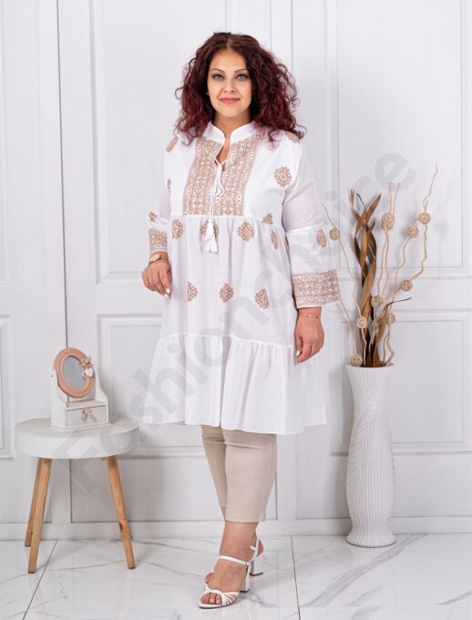 Plus size τουνίκ με κέντημα-μπεζ-κωδ 6928-1