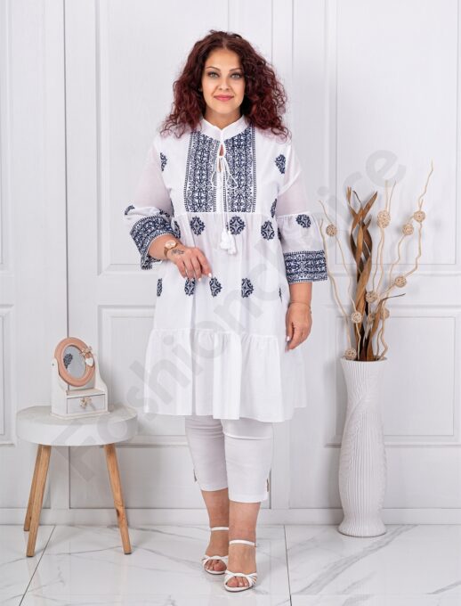 Plus size τουνίκ με κέντημα-μπλε-κωδ 6928