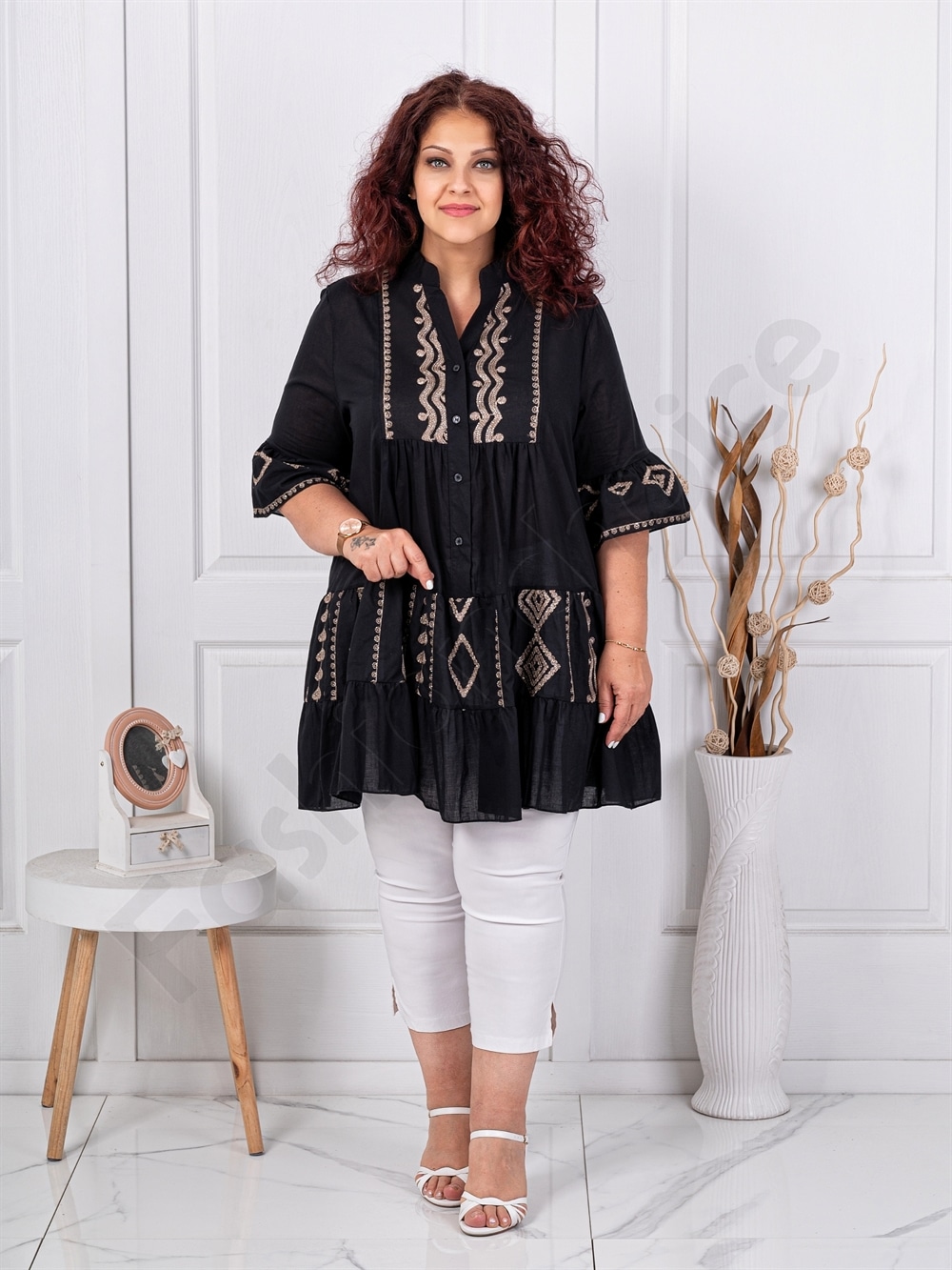 Plus size τουνίκ με κέντημα-μαύρο-κωδ 6060